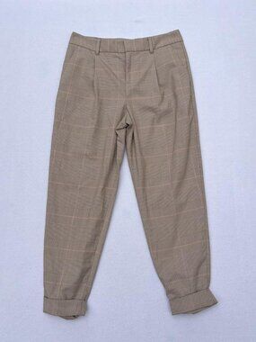 Banana Republic Plaid Brown Tan Beige Cropped Cuffed Pants Slacks Sz 6 Corpcore
